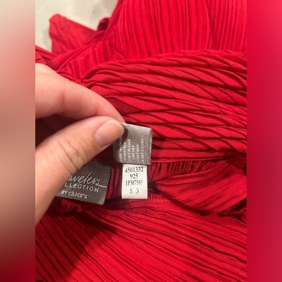 Chico’s Travelers Cardigan 3 Red Long Sleeve Fold Over Crinkle - Picture 4 of 8